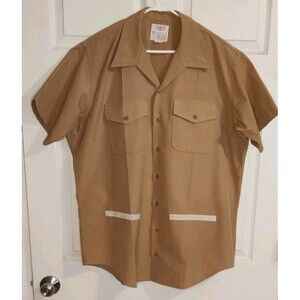 USMC Vintage Creighton Khaki Uniform Shirt XXL Short Sleeve Poly Wool US Marine